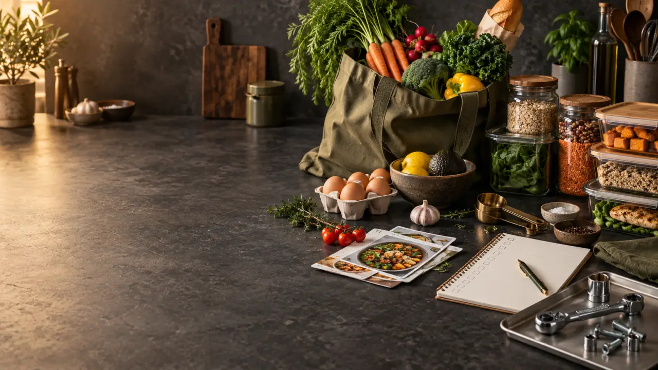 Plan de travail organisé pour préparer des menus économiques