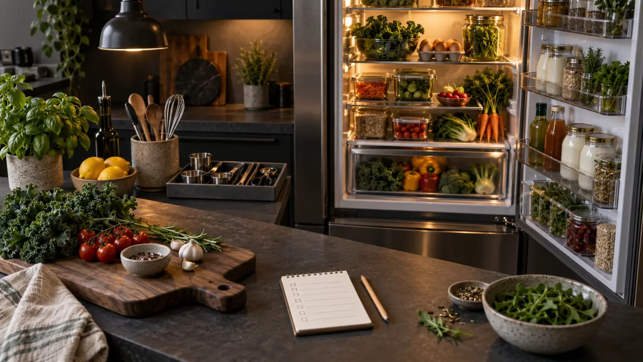 Révision du contenu d'un réfrigérateur avant la planification des repas