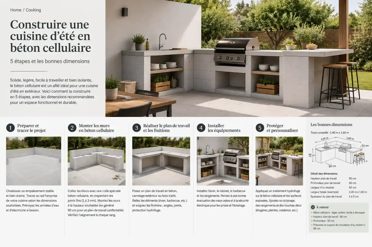 Construire une cuisine d’été en béton cellulaire : 5 étapes et les bonnes dimensions